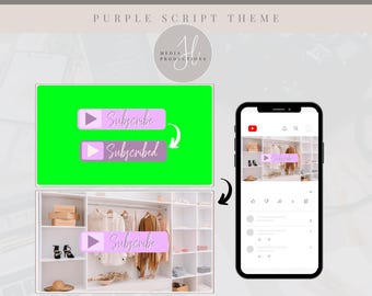 Animated Purple Script YouTube Subscribe Button Green Screen | Green Screen Overlay | YouTube Editing Overlay | Social Media Branding