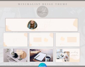 Editable YouTube Branding Kit | Minimal Beige YouTube Banner, Intro, Outro, Thumbnail Template | Editable Canva Template | Digital Templates