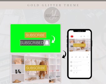 Animated Gold Glitter YouTube Subscribe Button Green Screen | Green Screen Overlay | YouTube Editing Overlay | Social Media Branding