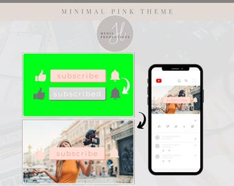 Animated Minimal Pink YouTube Subscribe/Like/Bell Button | Green Screen Overlay | YouTube Editing Overlay | Social Media Branding
