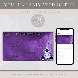 Animated Purple Halloween YouTube Outro | Spooky Witch YouTube Outro | Social Media Endscreen | YouTube Video Ending | Social Media Branding