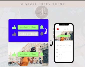 Animated Minimal Green YouTube Subscribe/Like/Bell Button | Blue Screen Overlay | YouTube Editing Overlay | Social Media Branding
