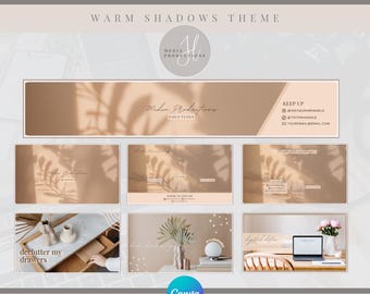 Editable YouTube Branding Kit | Warm Shadows YouTube Banner, Intro, Outro, Thumbnail Template | Custom Canva Template | Digital Templates