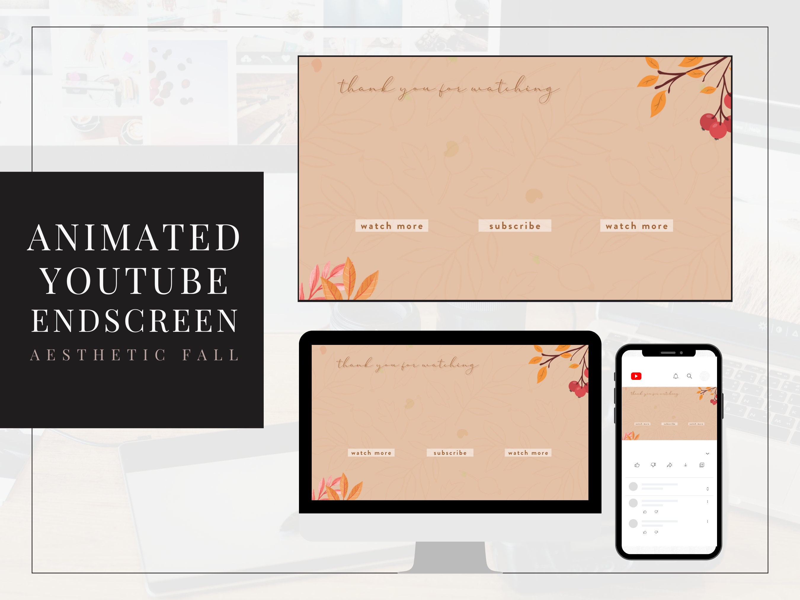 Animated Fall Aesthetic Youtube Endscreen Autumn Youtube Etsy