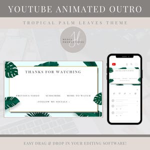 Tropical Palm Leaf YouTube Outro | Animated YouTube Outro | Social Media Endscreen | YouTube Video Ending | Social Media Branding