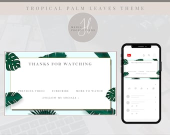 Tropical Palm Leaf YouTube Outro | Animated YouTube Outro | Social Media Endscreen | YouTube Video Ending | Social Media Branding