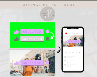 Animated Minimal Purple YouTube Subscribe/Like/Bell Button | Green Screen Overlay | YouTube Editing Overlay | Social Media Branding