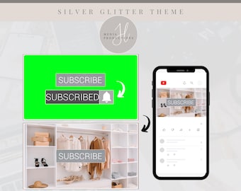 Animierte Silber Glitzer YouTube-Button Abonnieren Green Screen | Grüner Bildschirm Overlay | YouTube-Bearbeitungsmaske | Social-Media-Branding