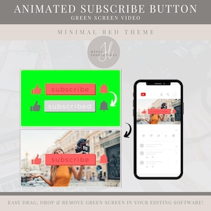 Puede incluir: Vídeo de pantalla verde animado que muestra un botón rojo de suscripción con un pulgar hacia arriba y un icono de campana. El vídeo está diseñado para su uso en YouTube u otras plataformas de redes sociales. El texto "suscribirse" y "suscrito" se muestra en el botón.