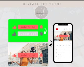 Animated Minimal Red YouTube Subscribe/Like/Bell Button | Green Screen Overlay | YouTube Editing Overlay | Social Media Branding