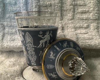 Jeanette Glass Co. Corinthian Blue Jar with Lid