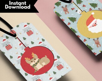 Printable Christmas Gift Tags, Corgi Gifts, Santa Tags Printable, Holiday Gift Tags Printable
