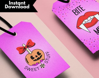 Halloween Favor Tag, Halloween Tags Printable, Vampire Aesthetic, Modern Halloween Tags, Tattoo Aesthetic Tags, Printable Gift Tags