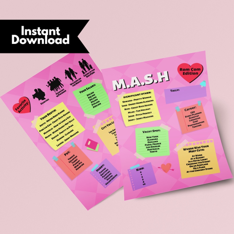 90s Nostalgia, MASH Game Printable, Party Games Printable, 90s Party ...
