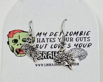 Zombie Brains Earrings, Brain Earrings, Living Dead Brain Earrings, Zombie Brain Halloween Earrings, Brain Charm Earrings