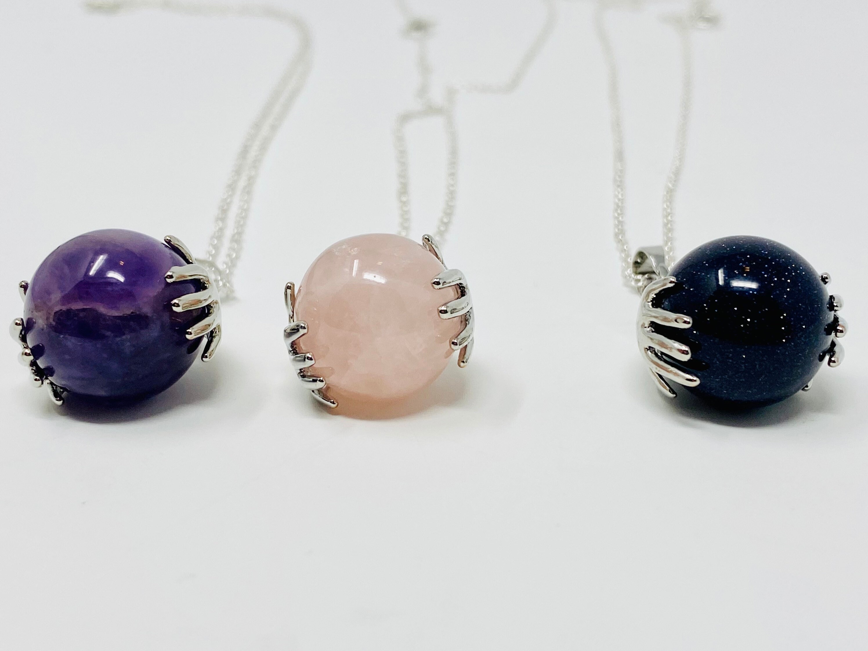 Gemstone Crystal Ball Silver Hand Necklace Witch's Seeing Etsy