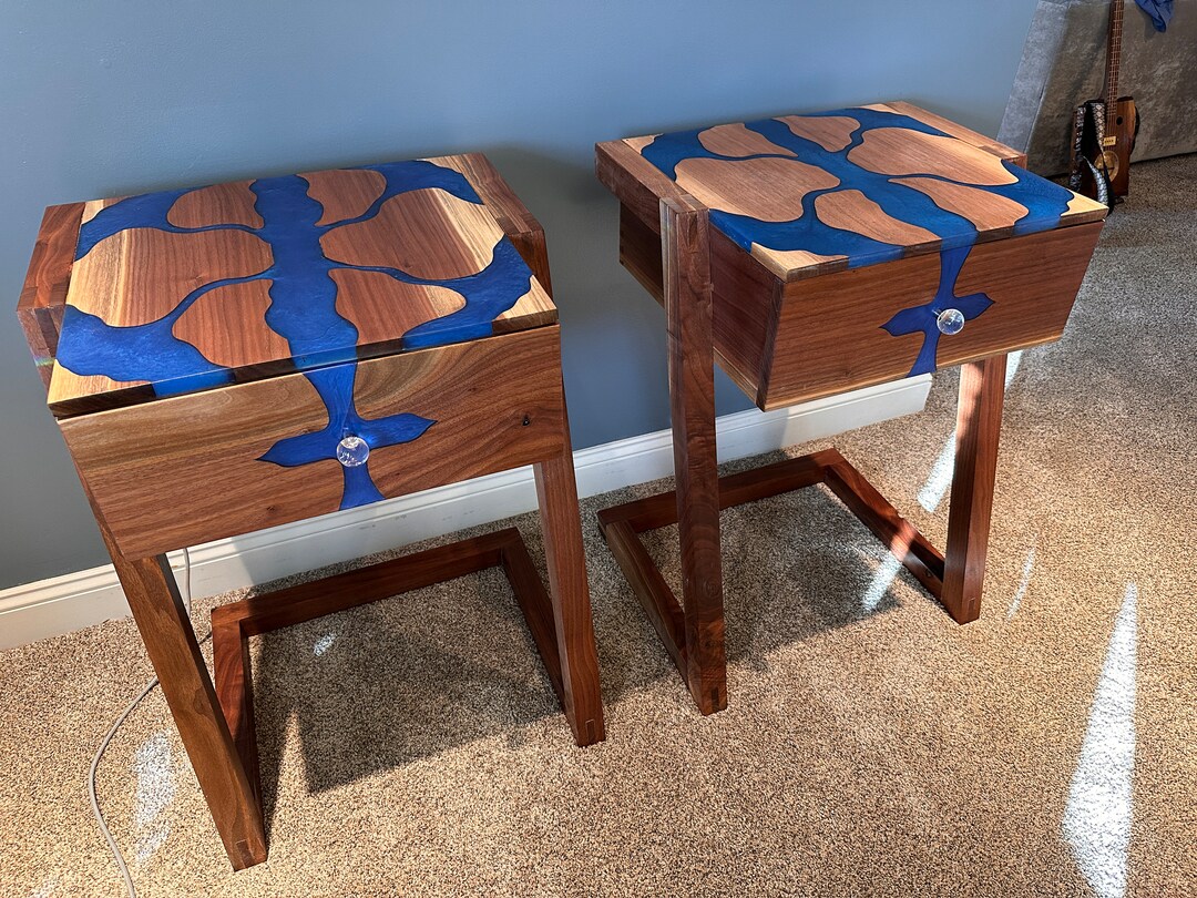 Matching Set of Epoxy Walnut Nightstands one of a Etsy