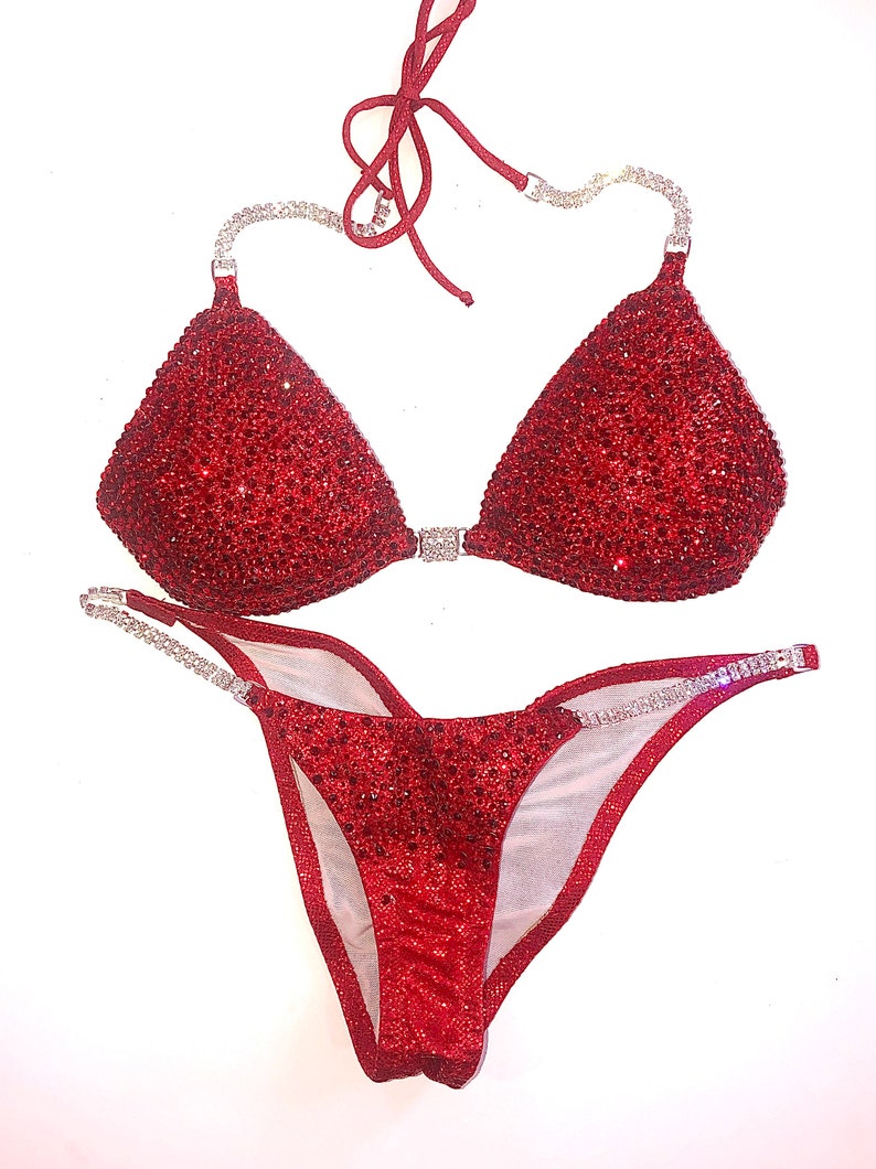 Custom Bikini Fitness Competition Suit 2500 Red Swarovski Etsy