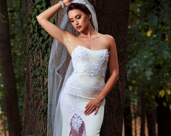 Vestido de novia de encaje de sirena: vestido de novia largo y romántico