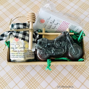 Spa-cadeauset voor mannen / Biker Dude / Man Cave / Mannencadeau / Hennepzeep voor motorfietsen / Honingpotkaars / Tabaksgeuren / Vaderdag