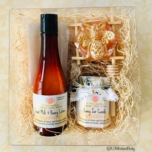Honeybee & Hive Spa Gift Sets / Soy Wax Candle / Detergent Free Soap / Goat Milk Honey Lotion / Honey Lemon Salt Scrub