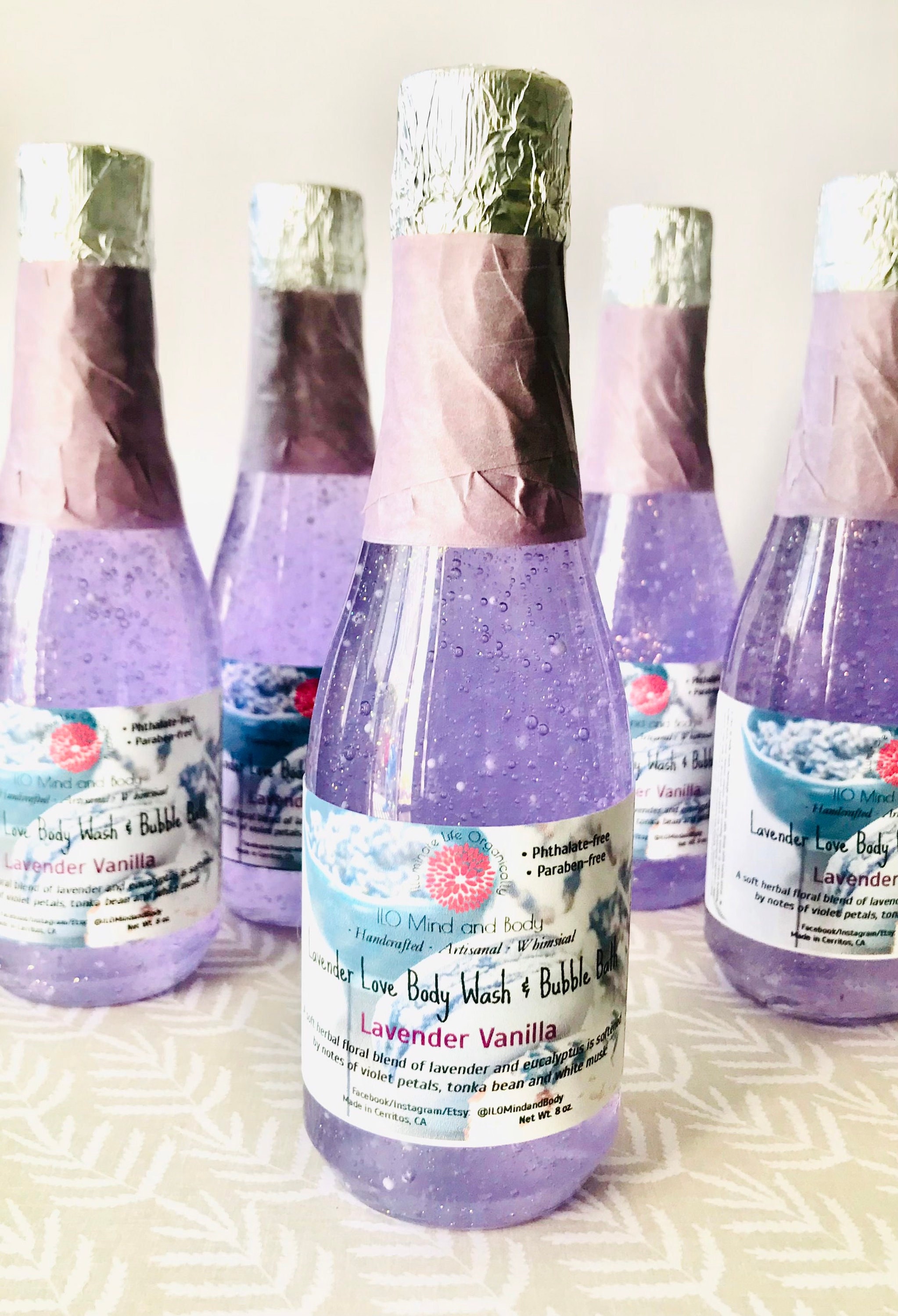 Lavender Vanilla Body Wash & Bubble Bath, Mini Champagne Bottle