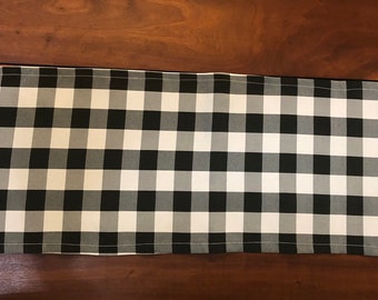 Farmhouse Plaid Table Runner Black White Buffalo Plaid Unlined 9" Wide by 32" Long