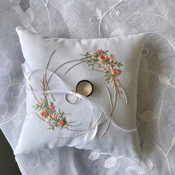 Wedding Ring Pillow || Ring Bearer Pillow Rustic || Peach Floral Ring Bearer Pillow ||Ring Bearer Pillow|| Peach Pillow ||Free Shipping