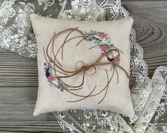 Ring Bearer Pillow || Ring Bearer Pillow Rustic || Embroidered Ring Bearer Pillow ||Floral Ring Bearer Pillow || Rose Pillow|| Free Shipping