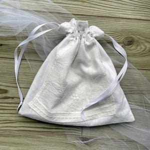 White Satin and Lace Bridal Drawstring Bag, Wedding Money
