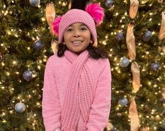 Pom Pom Hat and Scarf Set