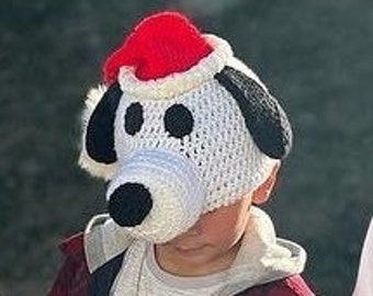 White Dog Beanie / Knit snoopy hat / White and black pup beanies