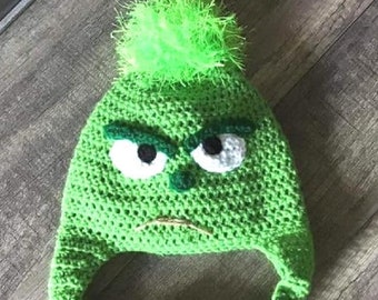 Grumpy Christmas Beanie / Green Mean One Hat / Winter Grinch Hat / Knit character Beanie