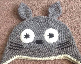 Crochet anime creature Beanie/ Knit Totoro Hat/ Anime Character Beanie/ Grey Totoro hat
