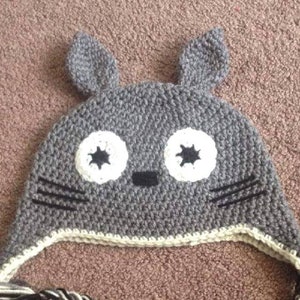 Crochet anime creature Beanie/ Knit Totoro Hat/ Anime Character Beanie/ Grey Totoro hat