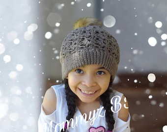 Knit PomPom Beanie - Soft Acrylic Yarn Winter Hat