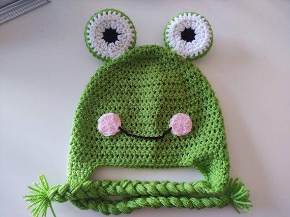 Charming Green Frog Knit Hat with Pink Details Knitted Green Frog Hat - Etsy main image 4