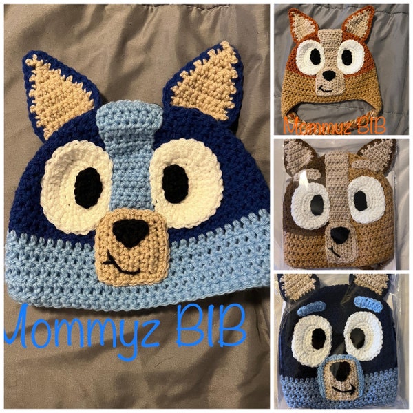 Bluey Pup INDPIRED beanie/ blue puppy knit hat/ kids blue pup hat