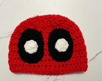 Deadpool Inspired Crochet Beanie, Red & Black