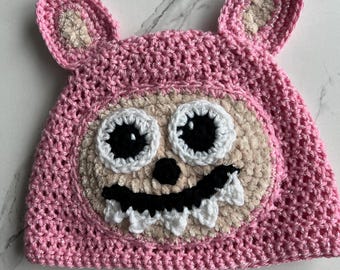 Crochet Monster Beanie: Fuzzy Face, Sharp Teeth