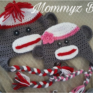 Monkey Beanies / Knit Sock Monkey Hat/ Grey Monkey Hat /