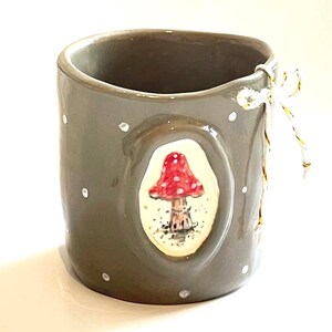 Hand-Painted Ceramic Planter, Miniature Mushroom Art Pot, Small Pottery Home Decor
