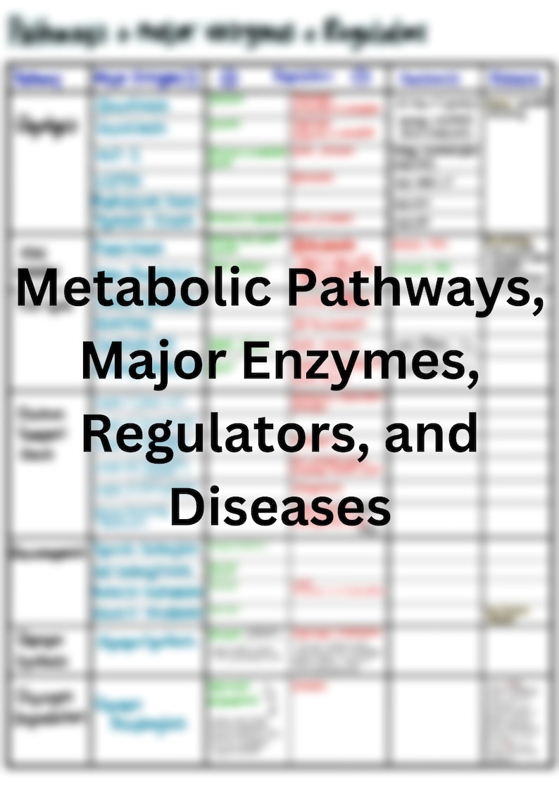Metabolic Pathways, Major Enzymes, and Regulators Table Etsy
