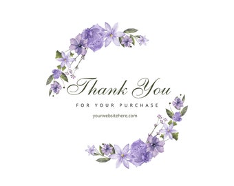 Thank You card. Elegant Purple Floral Thank You for Your Support. Editable Small Business Thank You Card.