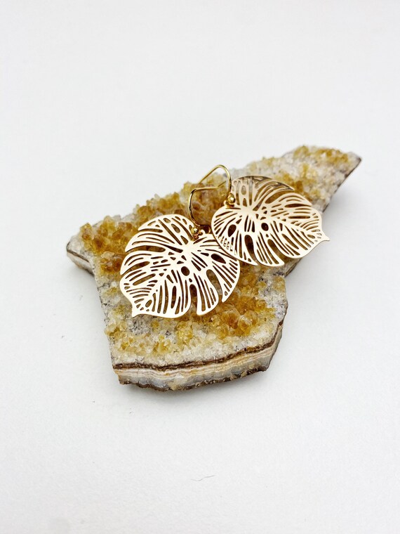 Featherweight Gold Monstera Leaf Drop Earrings. Free Shipping and Gift  Wrapping. Made in Melbourne. - Etsy