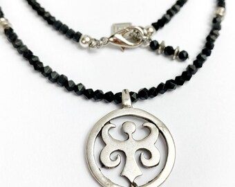 Mens Long Matt Black Onyx Necklace With My Guardian Angel Pendant. Free Shipping and Gift Wrapping.