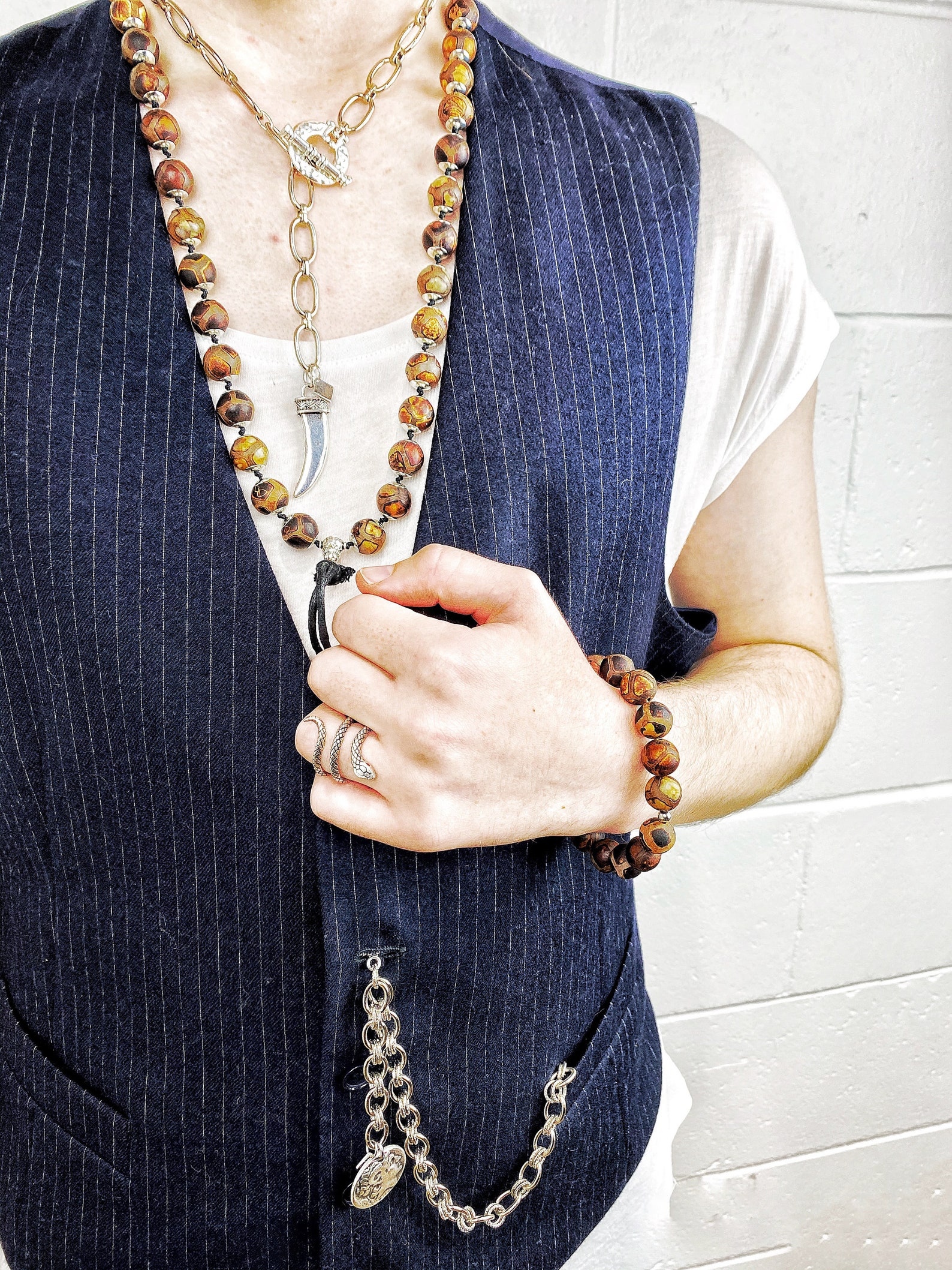 Mens Dapper Waistcoat Chain With Silver Tusk Charm. Free Etsy