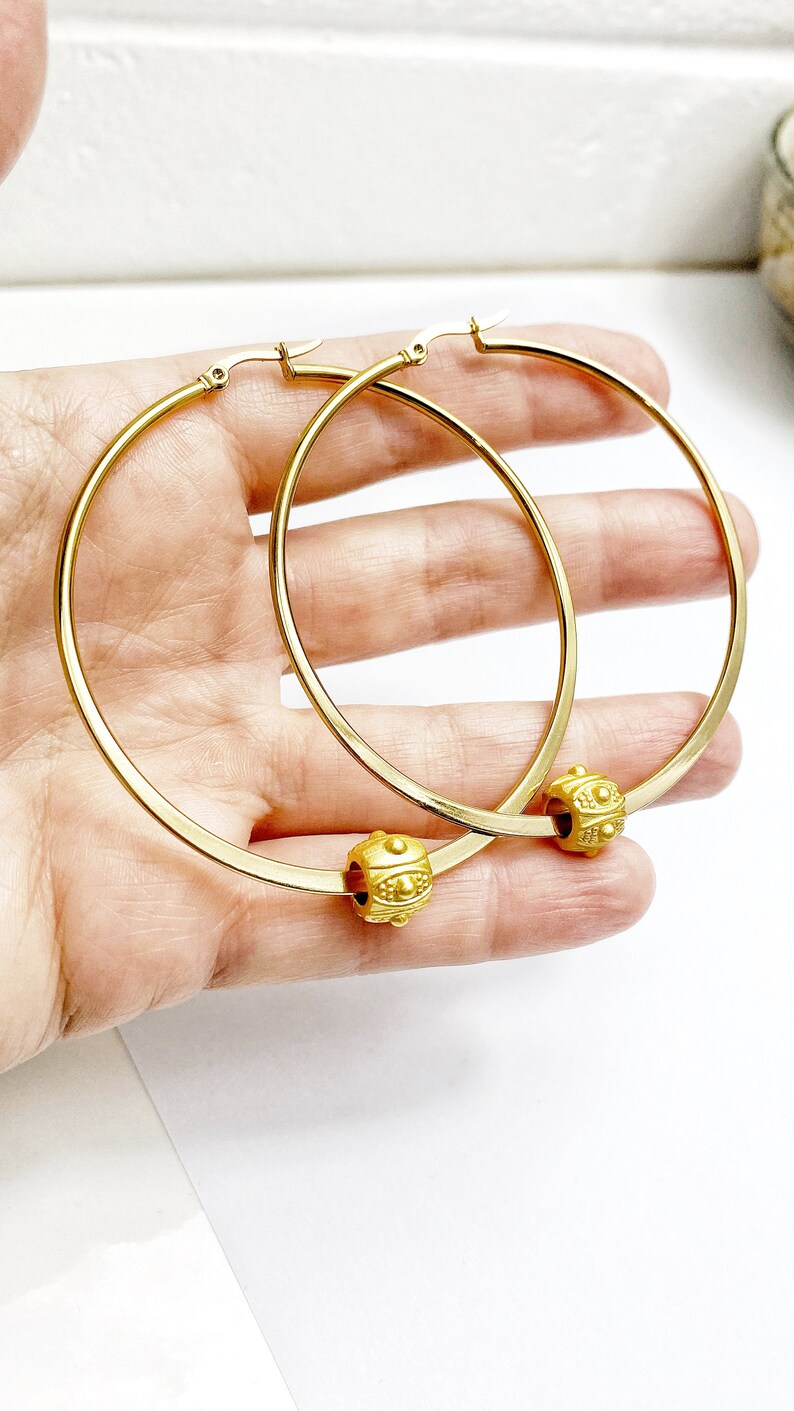 Large Gold Stainless Steel Aztec Hoop. Free Shipping and Gift Wrapping. image 2