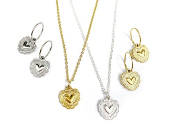 20 inch Silver or Gold Sacred Heart Charm Necklace with Mexican Sacred Heart. Free Shipping and Gift Wrapping.