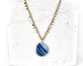 Ocean Blue Agate Pendant Necklace. Free Shipping and Gift Wrapping. Made in Australia.